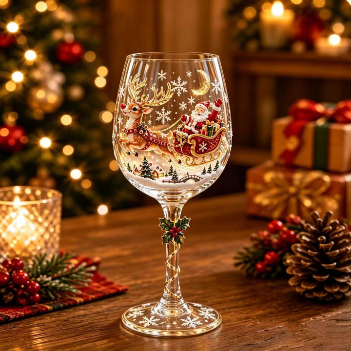 Wijnglas met kerstman op de steel