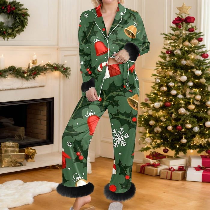 Warmteparadijs Kerstpyjama met knoopjes en manchetten van bont