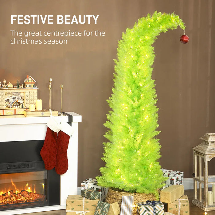 Warmteparadijs Speelse limoengroene kerstboom 183 cm met geknakte top