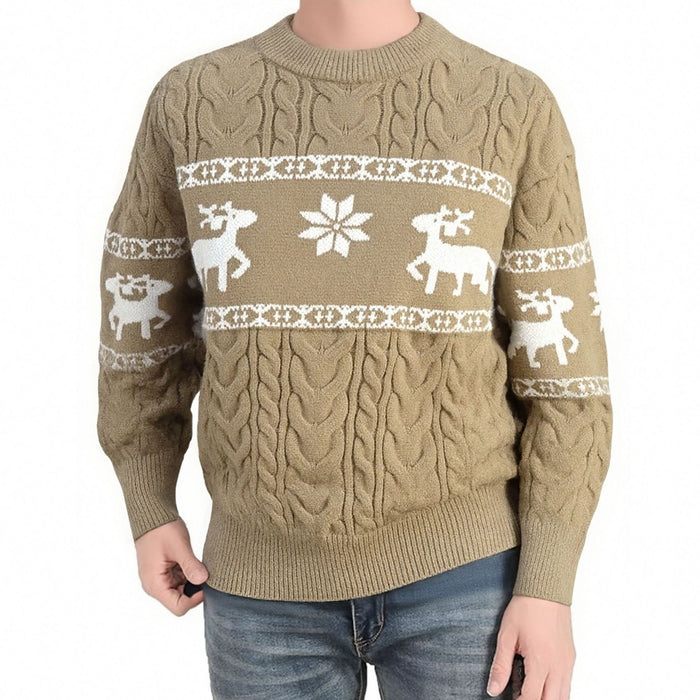 Warmteparadijs Foute kersttrui heren met rendieren, gebreid jacquard met ronde hals