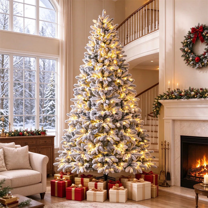 Warmteparadijs Halve besneeuwde kerstboom 213 cm met 240 leds