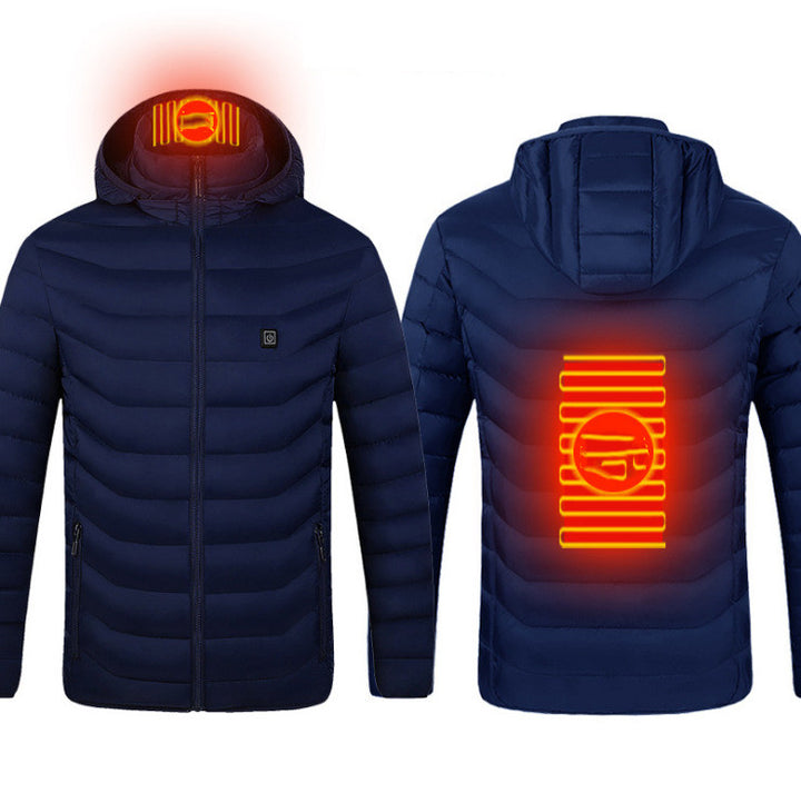Verwarmde jas met USB en tot 9 warmtezones, licht en winddicht
