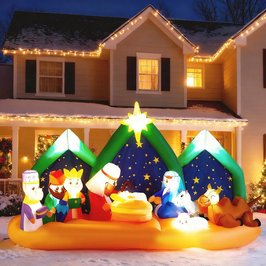 Brede opblaasbare kerststal met sterrenhemel
