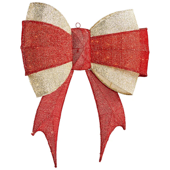Warmteparadijs Verlichte kerststrik 90 cm rood en goud met 200 leds