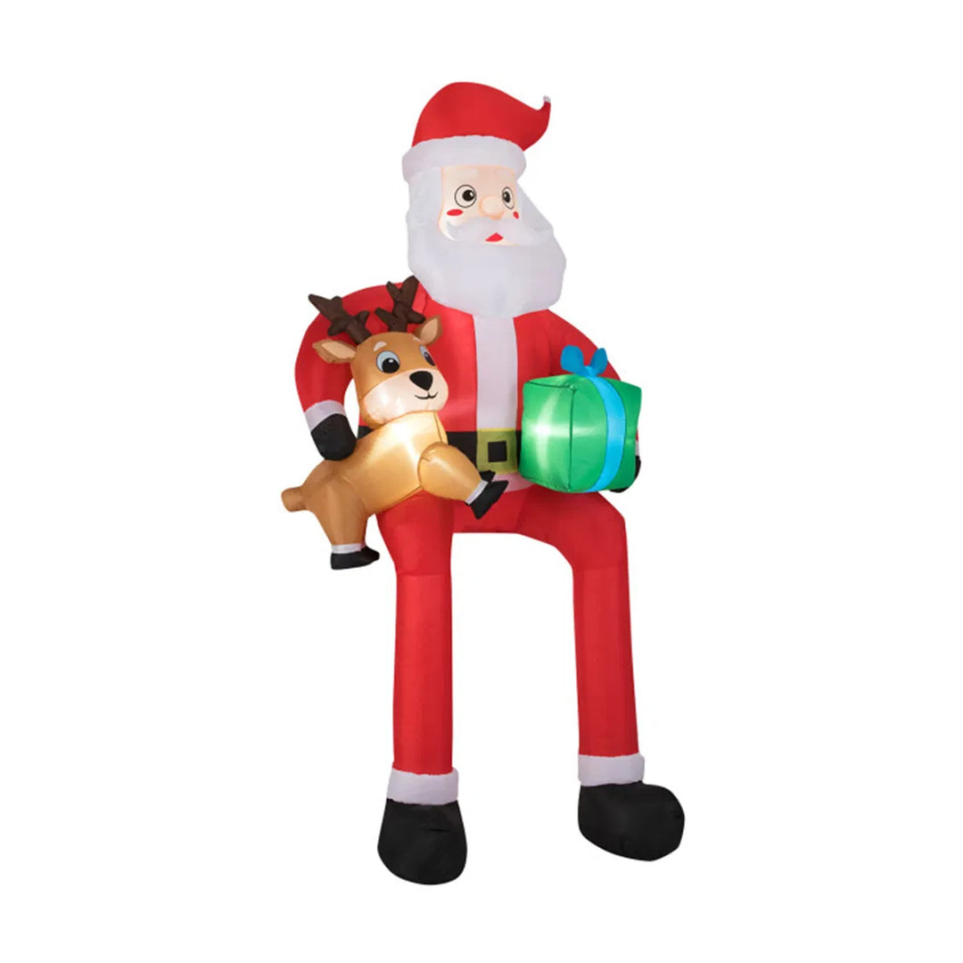 Grote opblaasbare zittende kerstman met rendier