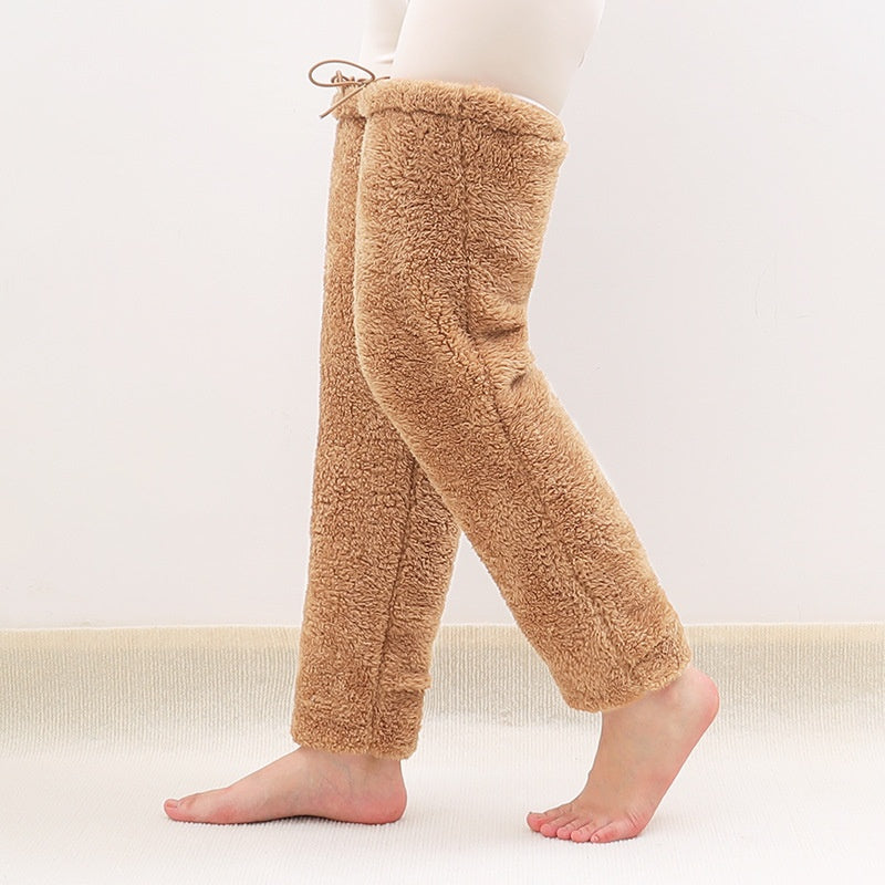 Pluche overknee beenwarmers met trekkoord