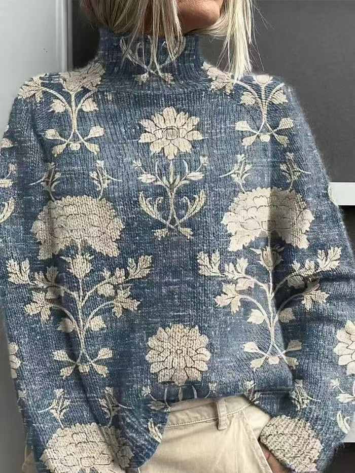 Warmteparadijs Losse coltrui met print, van bloemen tot kerstboom