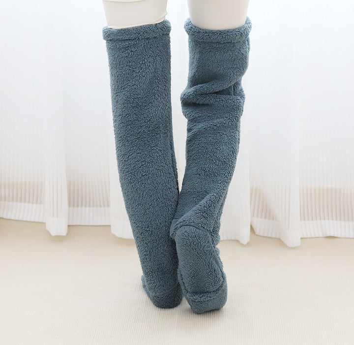 Pluche overknee beenwarmers met trekkoord
