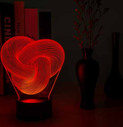 Verlichte 3D acryl lamp met knoopvorm