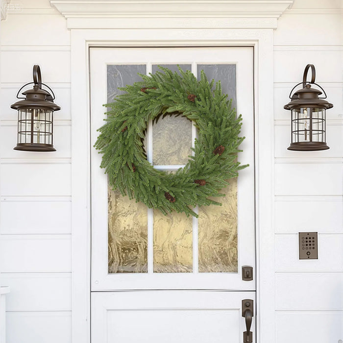Warmteparadijs Kerstkrans 61 cm Norfolk pine met 7 dennenappels