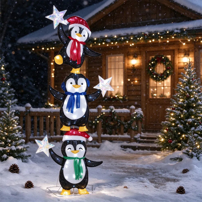 Warmteparadijs Verlichte pinguïntoren 183 cm met drie pinguïns