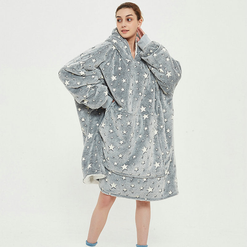 Hoodie deken met vrolijke print, zacht flanel en oversized