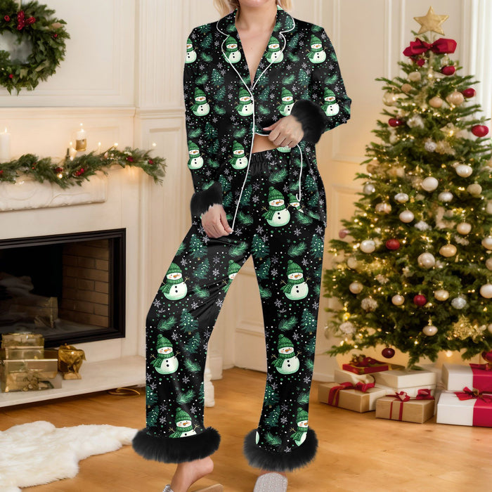 Warmteparadijs Kerstpyjama met knoopjes en manchetten van bont