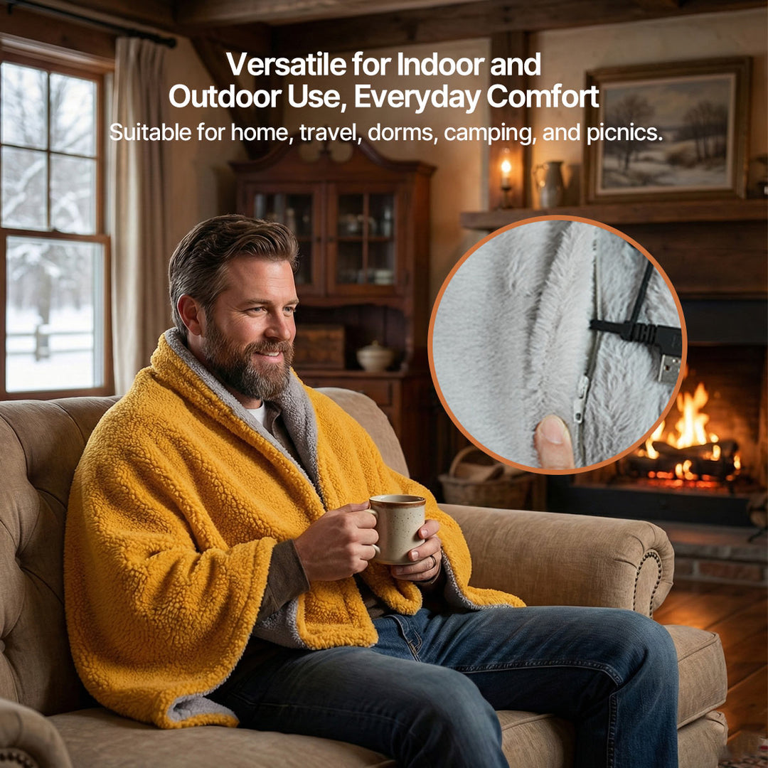 Warmteparadijs™ USB-verwarmde sherpa plaid met drie standen en rits