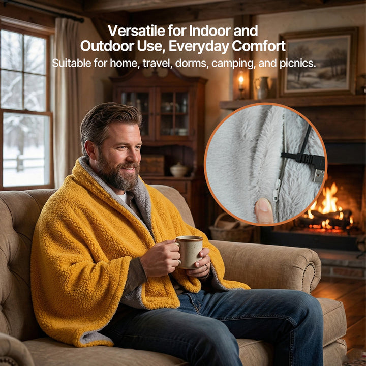Warmteparadijs™ USB-verwarmde sherpa plaid met drie standen en rits
