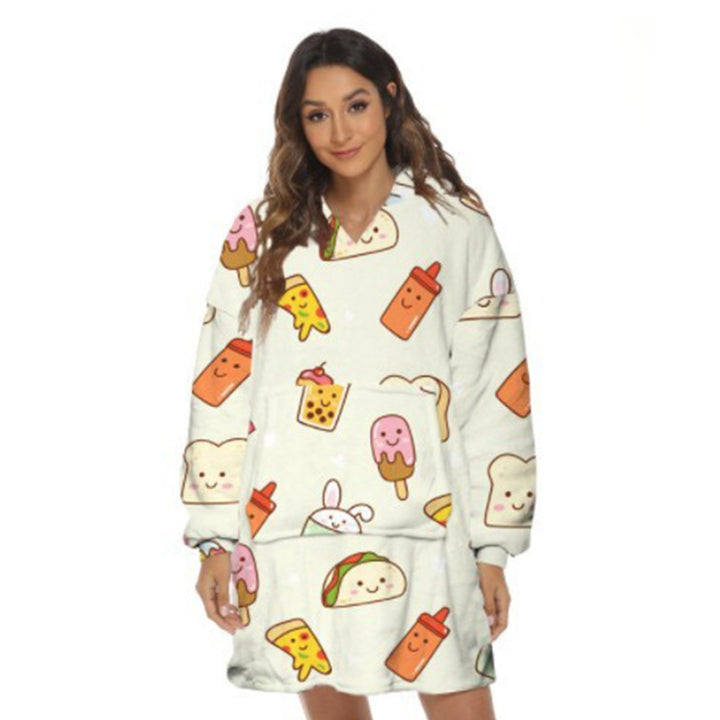 Oversized hoodie deken met capuchon en print