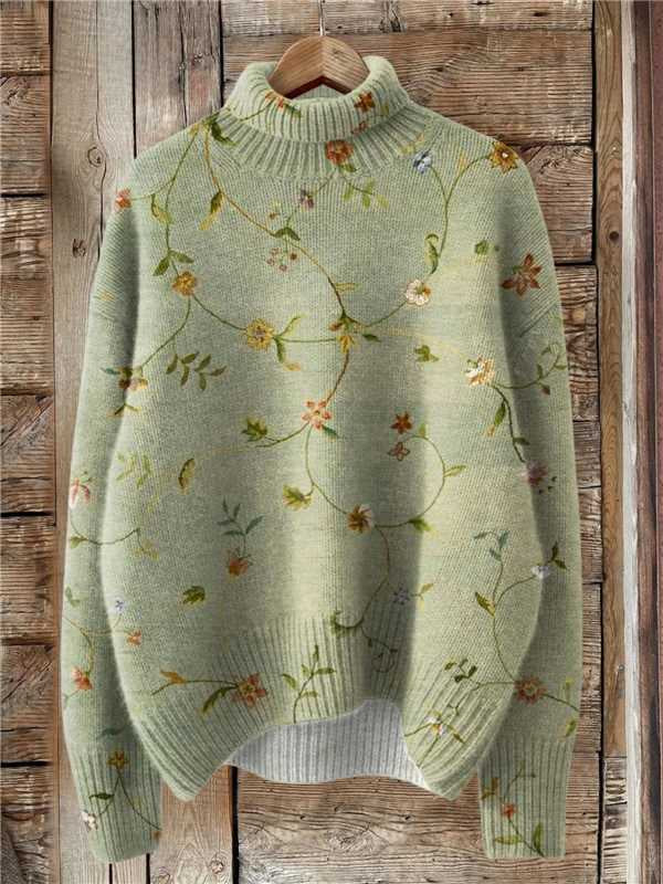Warmteparadijs Losse coltrui met print, van bloemen tot kerstboom