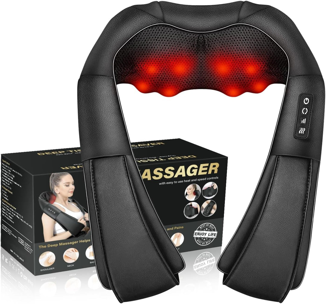 Shiatsu nek- en rugmassage apparaat met warmte en kneedfunctie