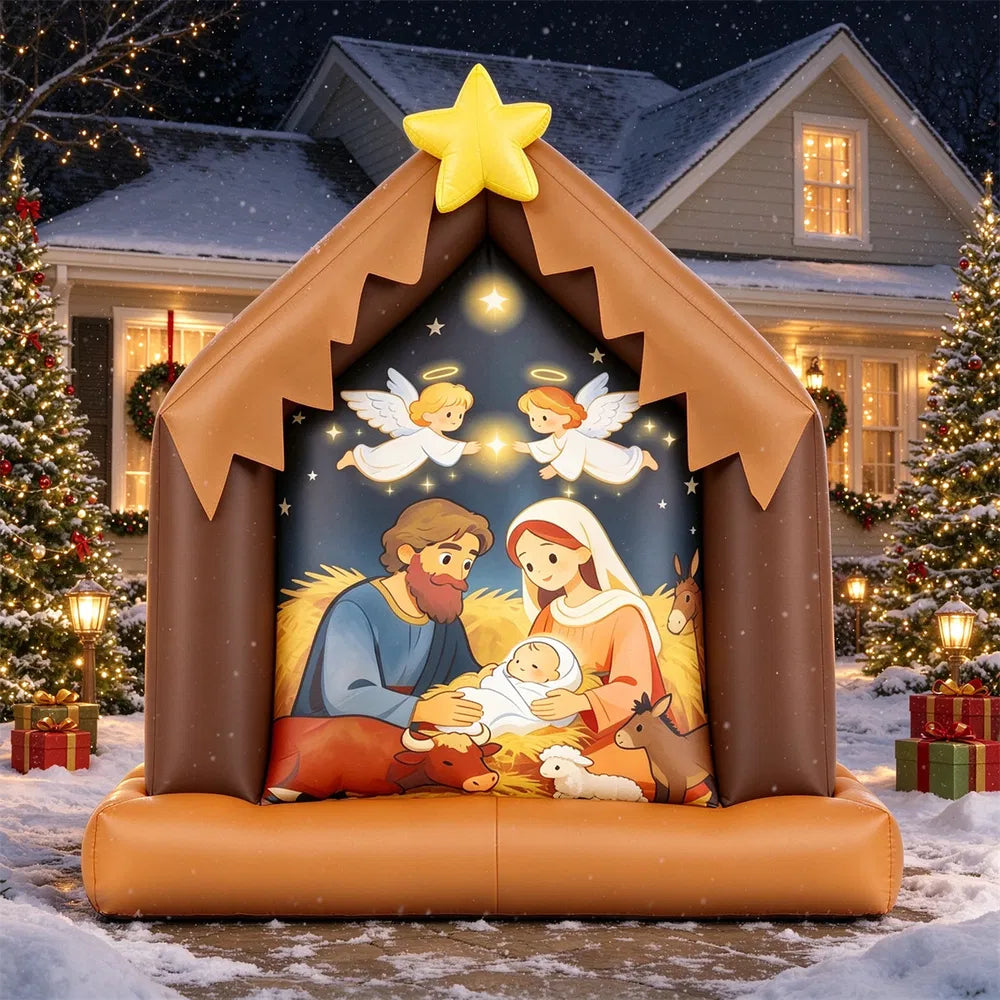 Opblaasbare kerststal met Heilige Familie