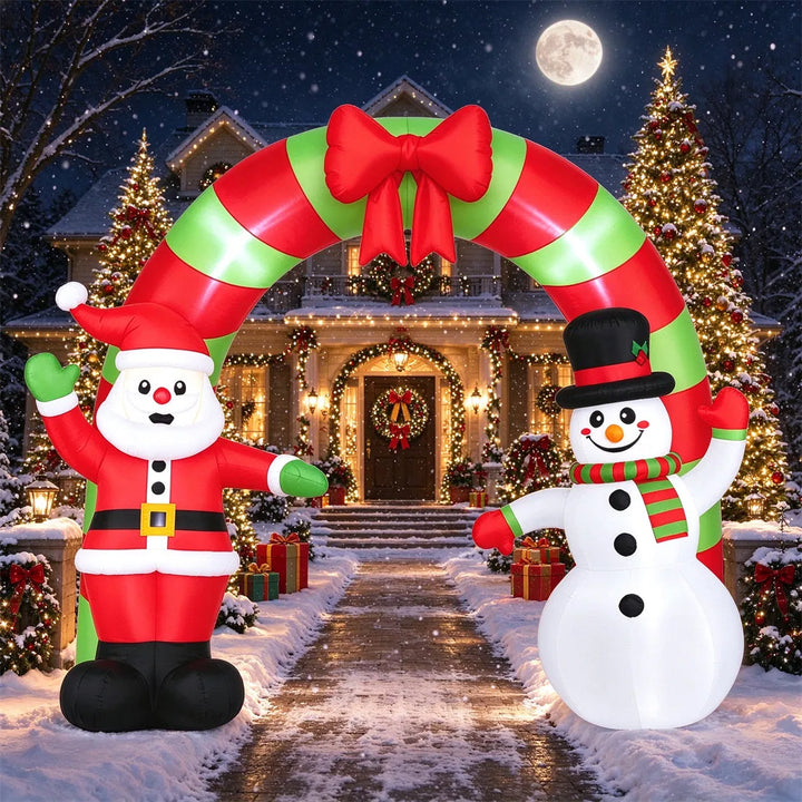 Opblaasbare kerstboog met kerstman en sneeuwpop