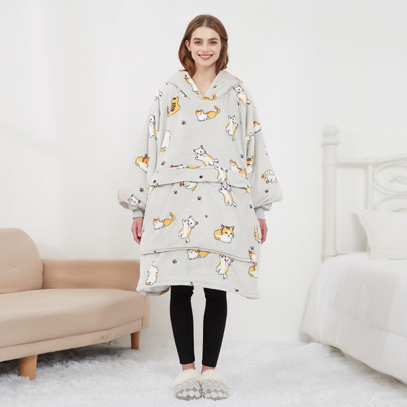Verwarmde hoodie deken met USB – sherpa met grote warmtezone