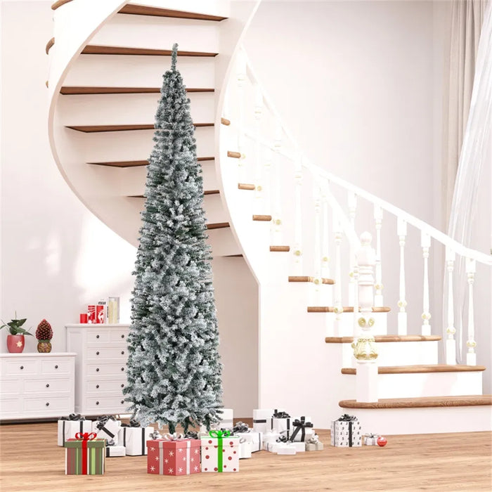 Warmteparadijs Smalle besneeuwde kerstboom 270 cm zonder verlichting