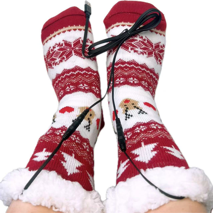 Warmteparadijs Verwarmde huissokken met kerstmotief en zachte voering