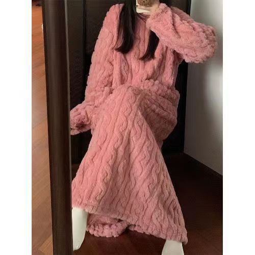 Warmteparadijs Lange nachtjapon van coral fleece met zakken