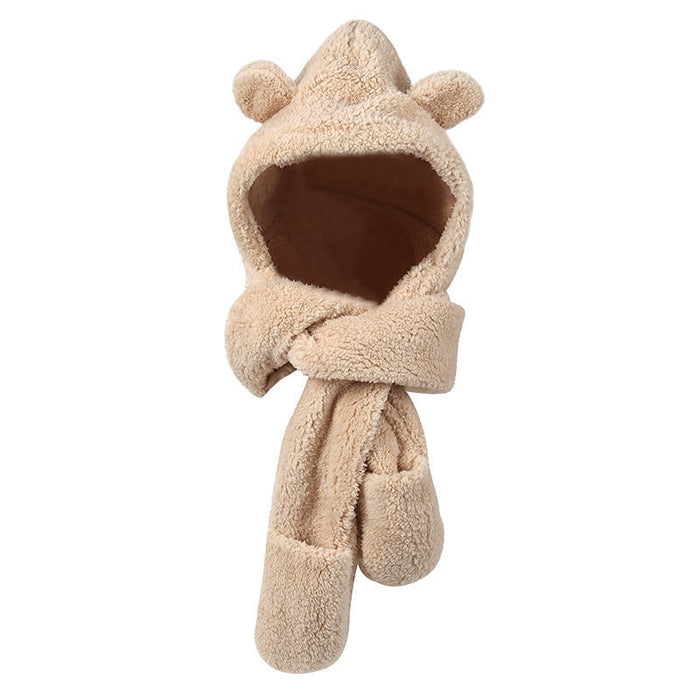 Warmteparadijs Teddy capuchon met berenoortjes, sjaal en wanten