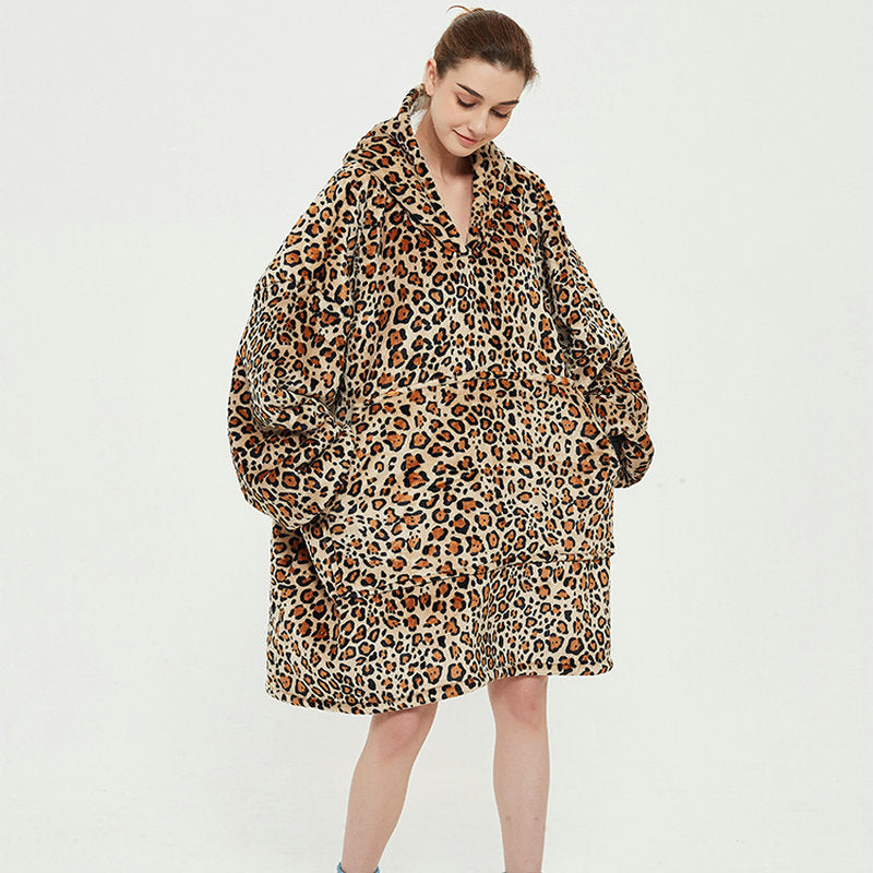 Hoodie deken met vrolijke print, zacht flanel en oversized