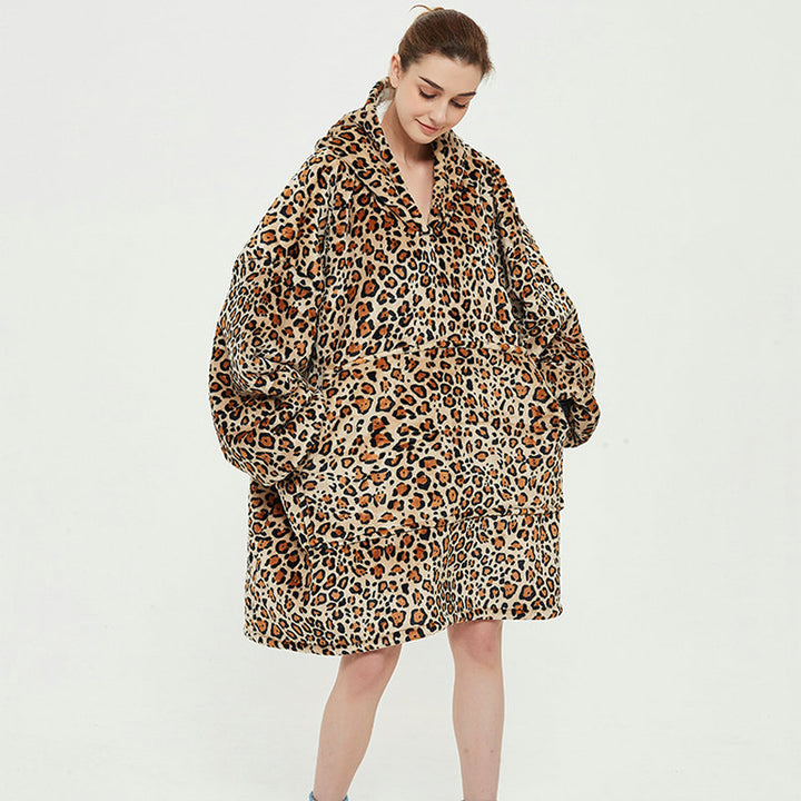 Hoodie deken met vrolijke print, zacht flanel en oversized
