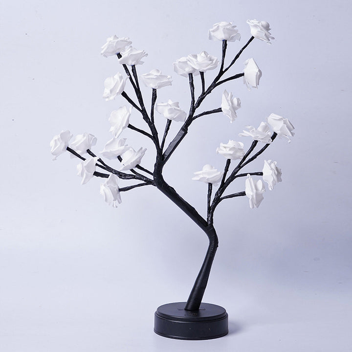 Rozenboom lamp met oplichtende roze rozen