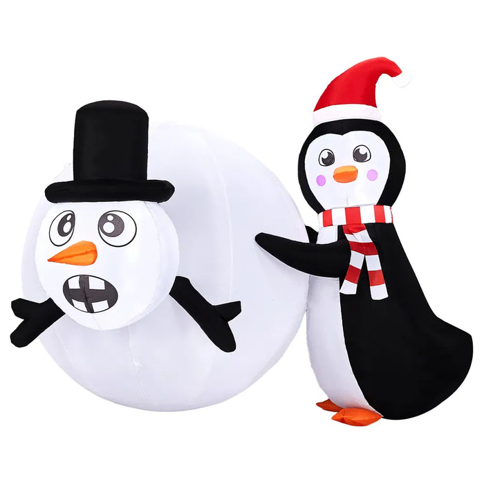 Warmteparadijs Opblaasbare pinguïn met grote sneeuwbal, 122 cm