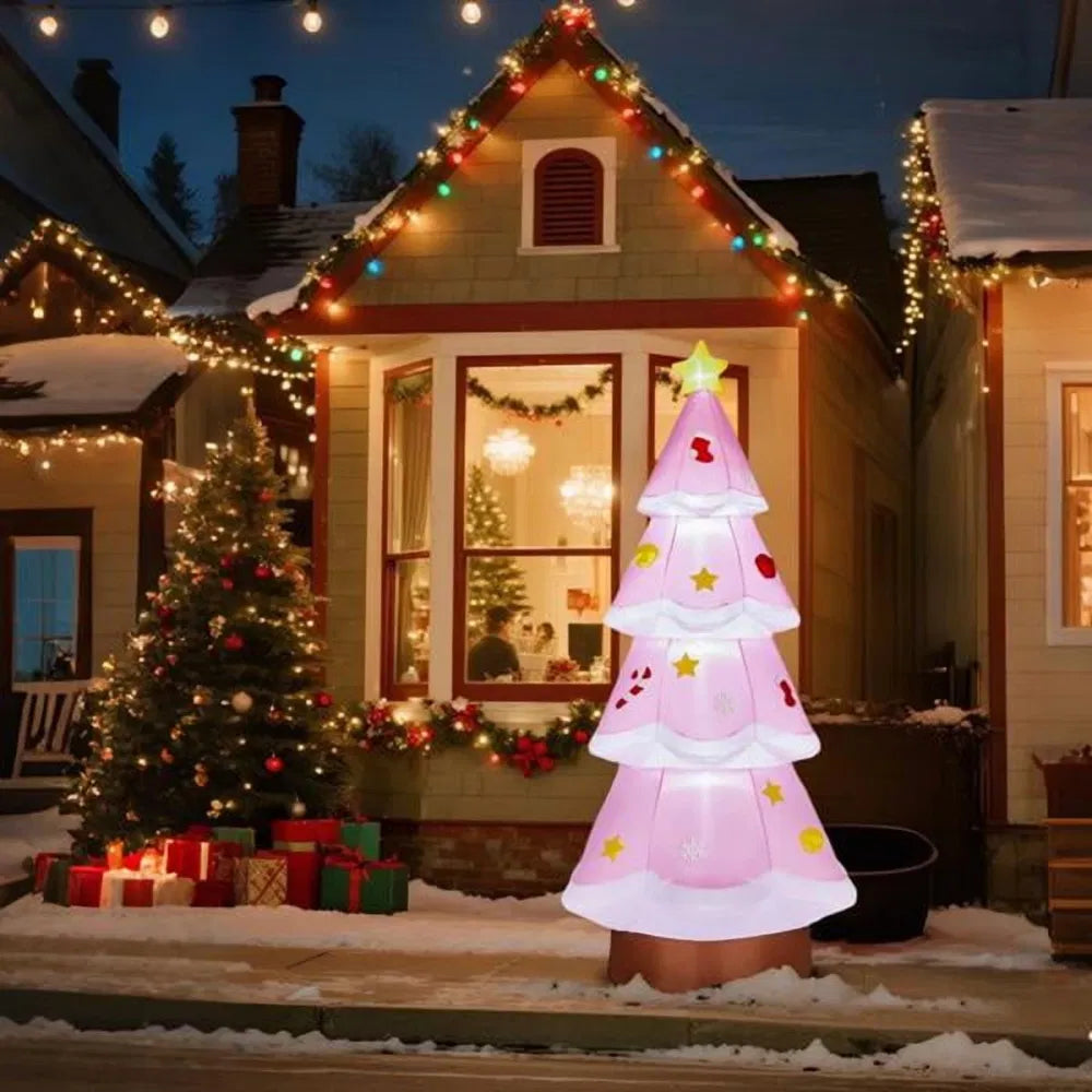 Opblaasbare roze kerstboom met ballen