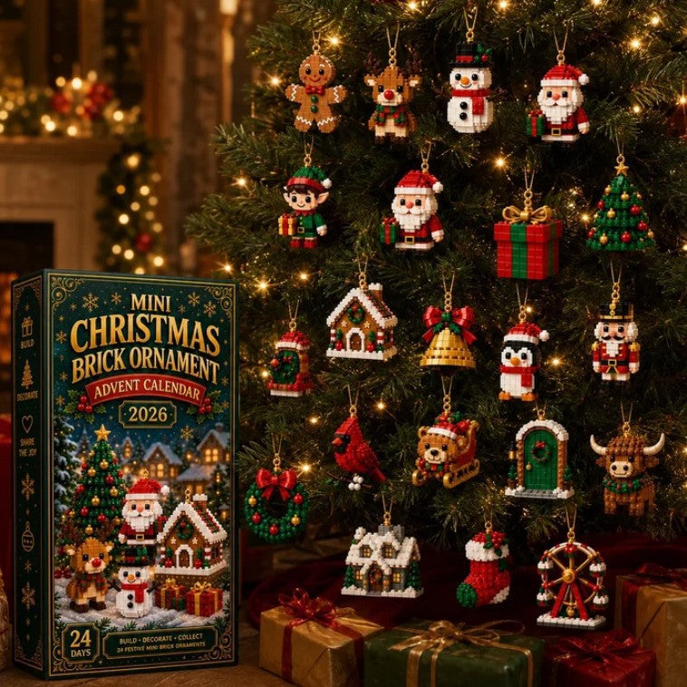 Adventskalender met mini kerstornamenten van bouwstenen