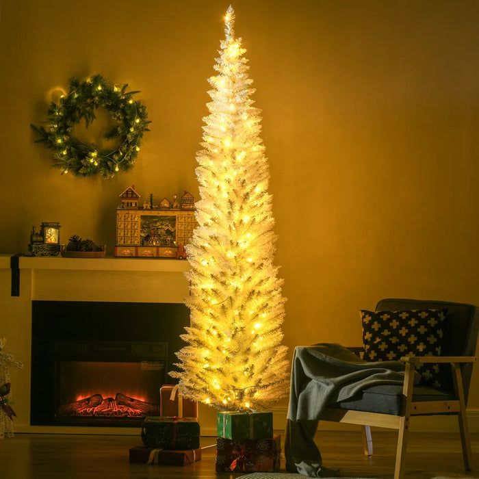 Warmteparadijs Witte potloodkerstboom 210 cm met 200 warmwitte leds