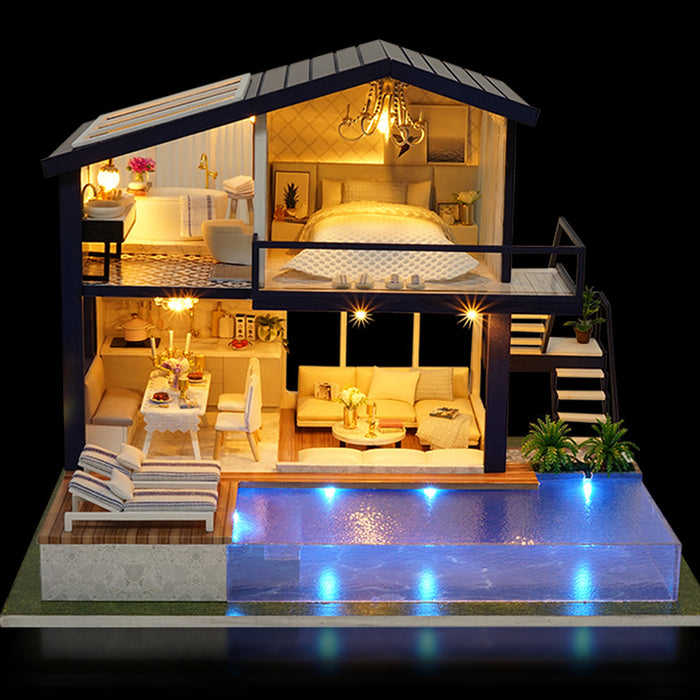 Warmteparadijs Miniatuur poppenhuis bouwpakket met zwembad en leds