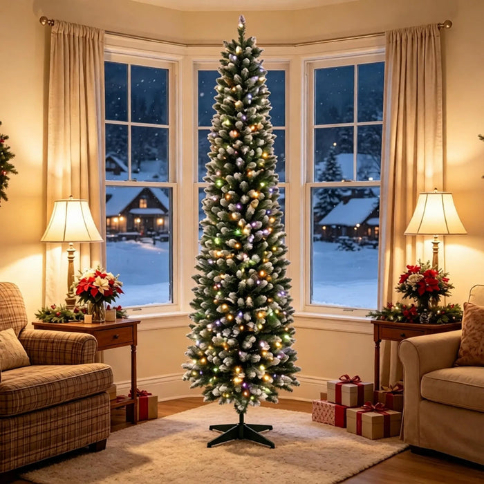 Warmteparadijs Smalle kerstboom 244 cm met witte puntjes en 300 leds