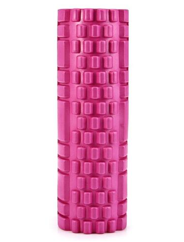 Paarse foam roller met noppenstructuur