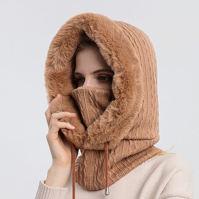 Warmteparadijs Pluche capuchonmuts met sjaal voor dames – warm en winddicht