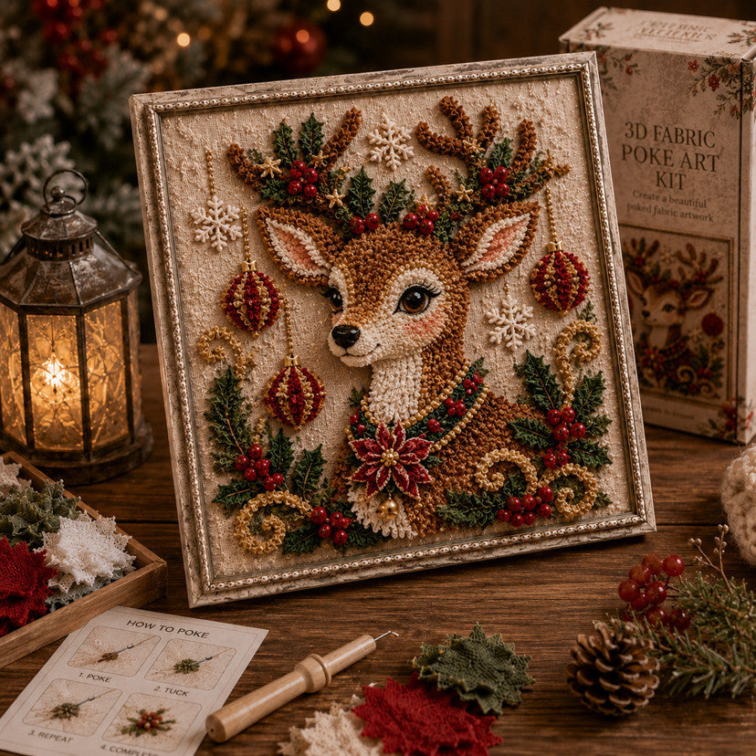 3D stoffen kerstplaatje met sneeuwpop in lijst