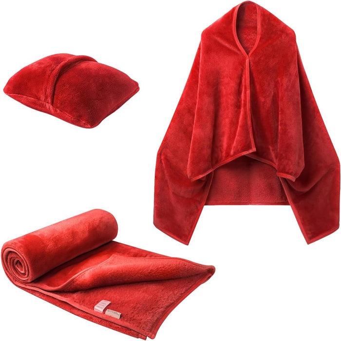 Warmteparadijs Fleece deken 3-in-1: omslagdoek, plaid en reiskussen