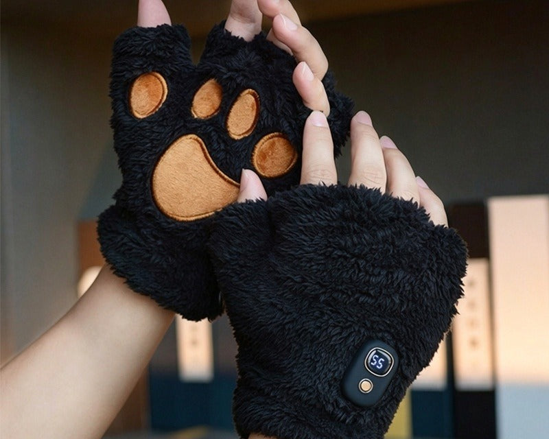 Witte pluche handschoenen met kattenpootjes