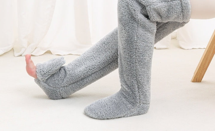 Pluche overknee beenwarmers met trekkoord