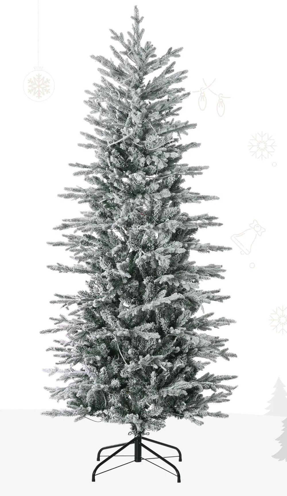 Besneeuwde kerstboom met warmgele lampjes