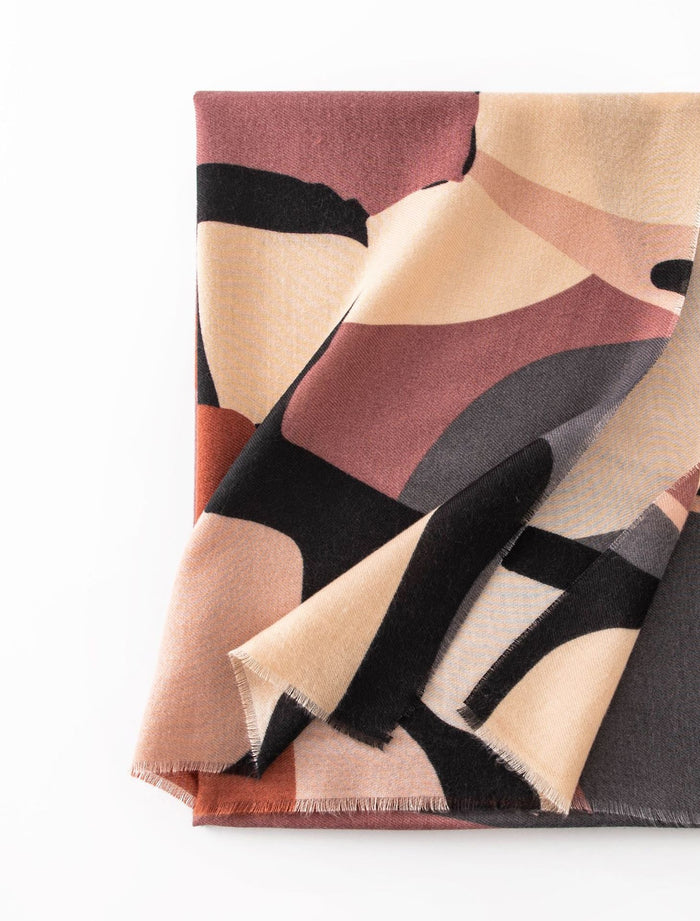 Warmteparadijs Sjaal in kasjmierlook met abstracte kleurblokken