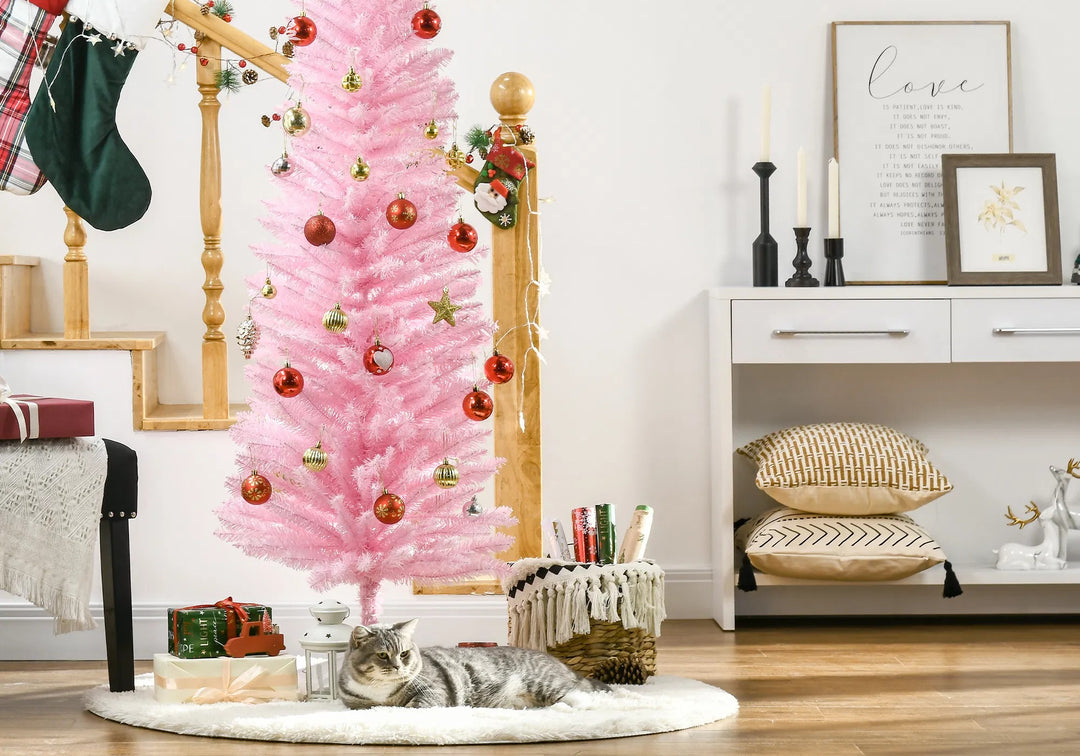 Roze smalle kunstkerstboom zonder lichtjes