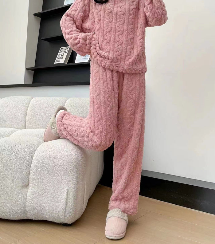 Warmteparadijs Fleece pyjama met halve rits en kabelstructuur