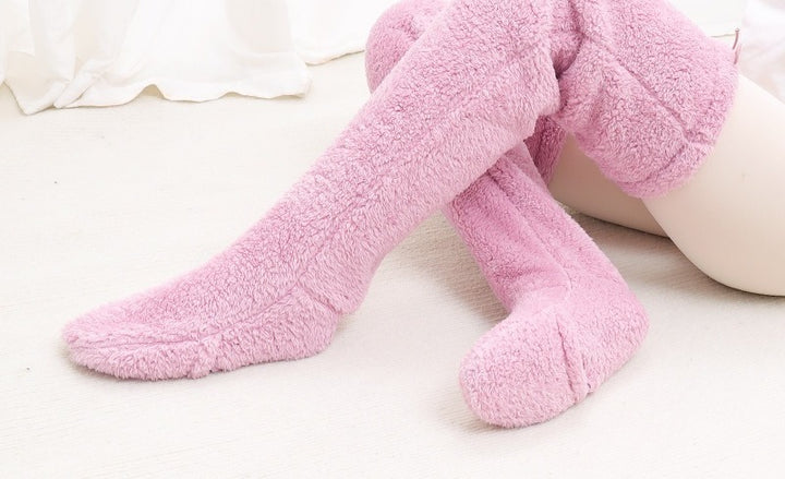 Pluche overknee beenwarmers met trekkoord