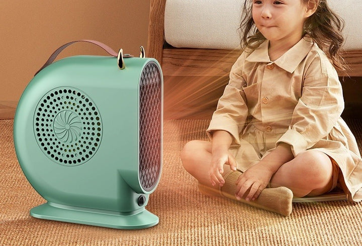 Kleine ventilatorkachel met handvat in leerlook
